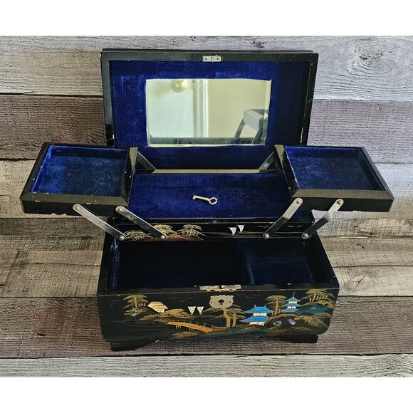 KK Japanese Inlayed Lacquered Jewelry Trinket Music Box Chest Vintage Gift - Picture 2 of 10